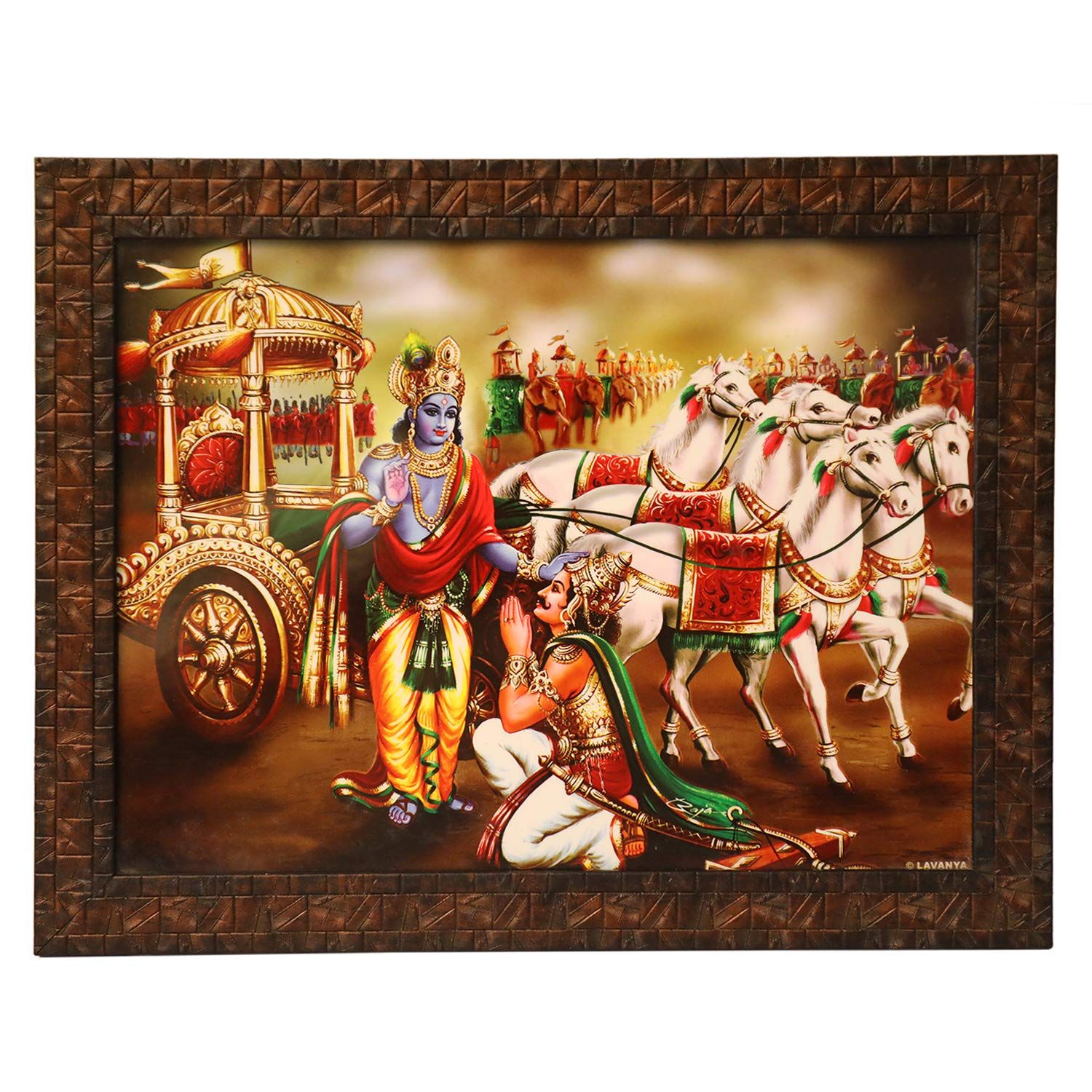 Krishna Arjuna Wooden Photo Frame, Photo Frame for Mandir, Handcrafted Wooden Photo Frame, (NULM-Tirupati-25), (27 x 5 x 34)cm