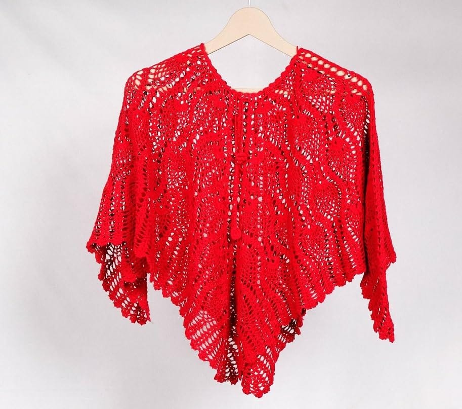  Handmade red crochet poncho