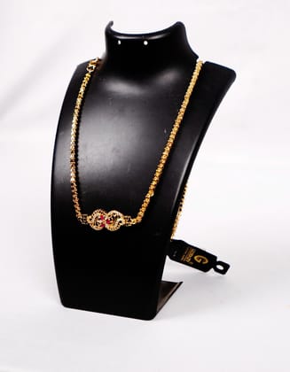  Delicate Gold Plated Chain with Intricate Pendant and Red Stone