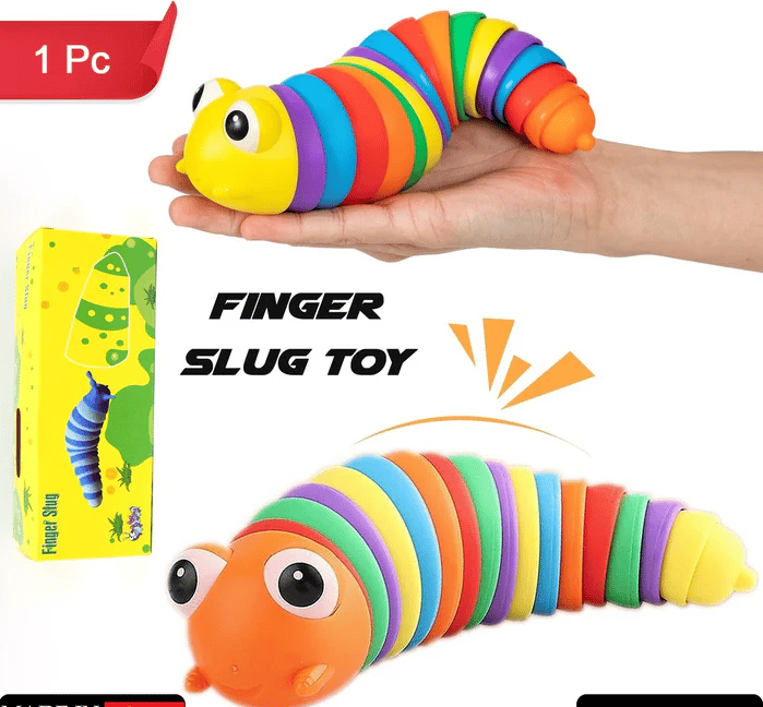 3D Rainbow Color Plastic Slug Fidget Toys, Stress Relieving Toy, Sensory Slug Toy for Boys and Girls, Finger slug Toy, for Autistic, Caterpillar Fidget Toys Stress Relief Gifts for Toddlers Kids Adults (1 Pc)