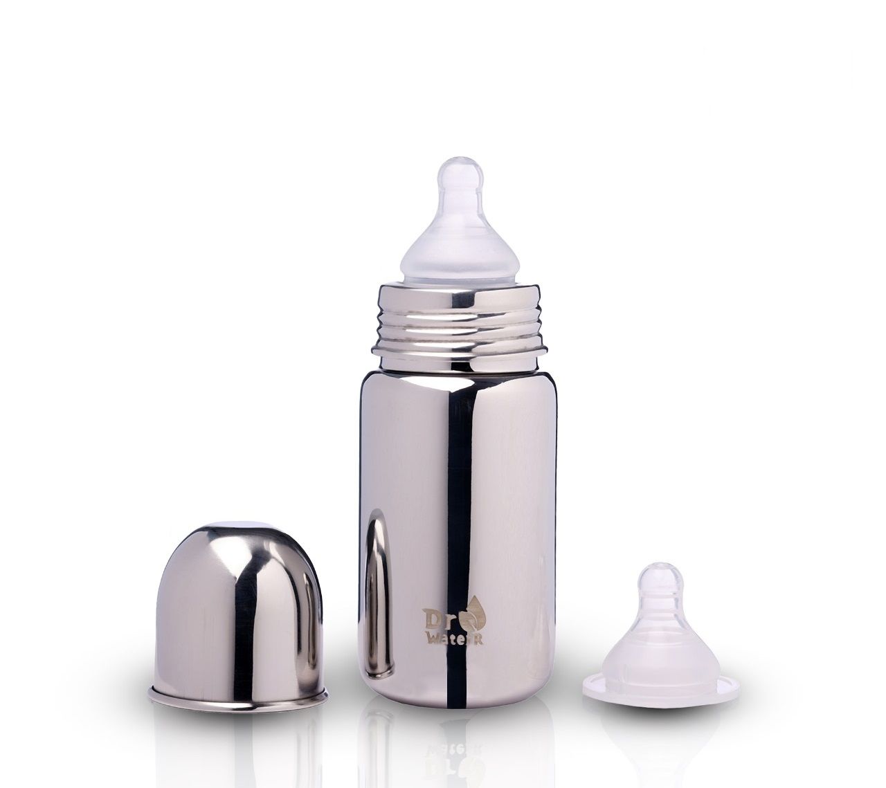 Dr.WaterR Stainless Steel Baby Feeding Bottle with Easy-Hold full steel mirror- Milk, Water, and Juice Nipple Bottle - 240ml