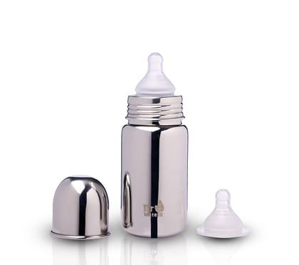 Dr.WaterR Stainless Steel Baby Feeding Bottle with Easy-Hold full steel mirror- Milk, Water, and Juice Nipple Bottle - 410ml