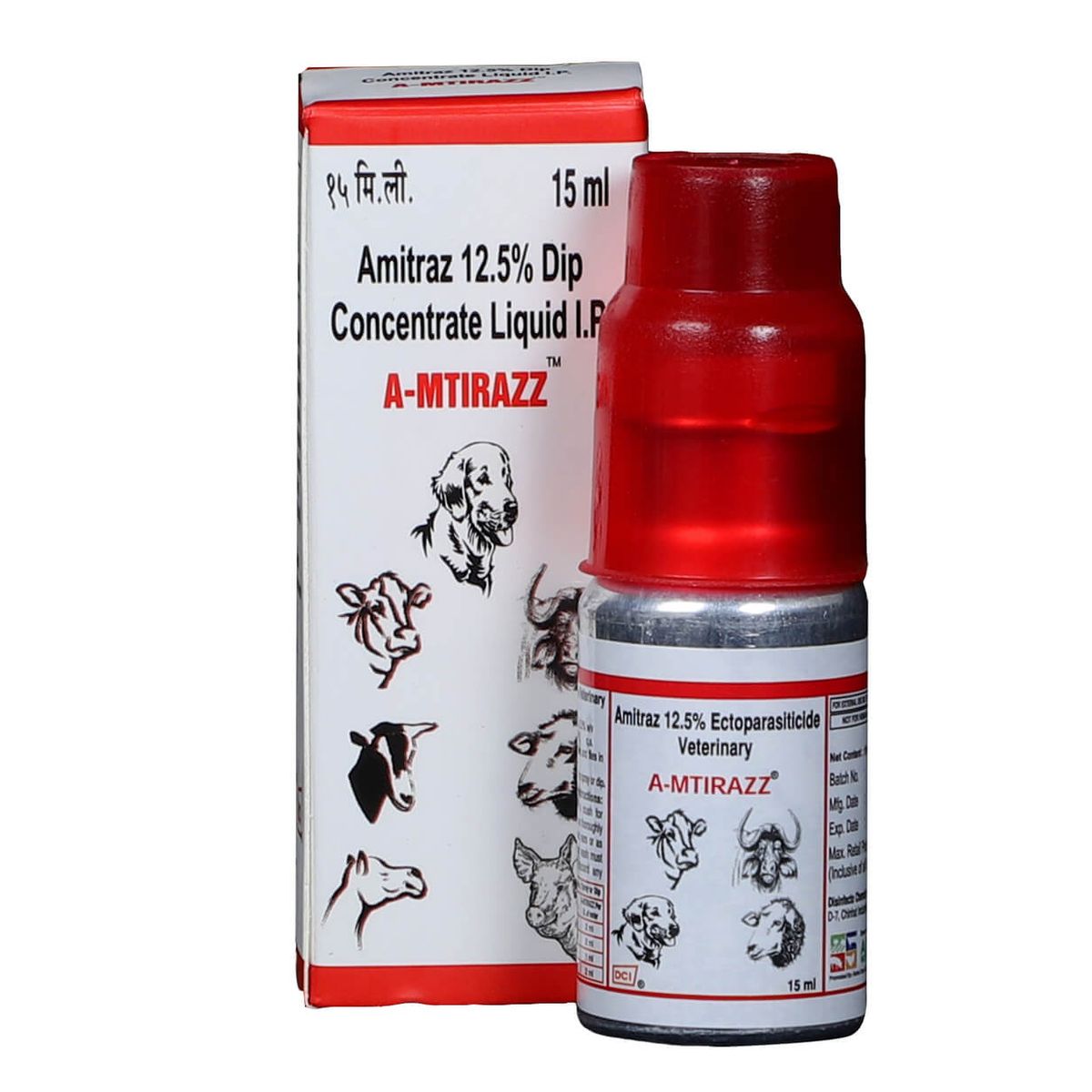 Amitraz Dip Concentrate Liquid for Dogs and Cattle 15 ml Ticks Fleas Lice and Mites Control