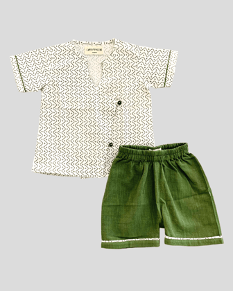 Geometric Top & Green Shorts Baby Set