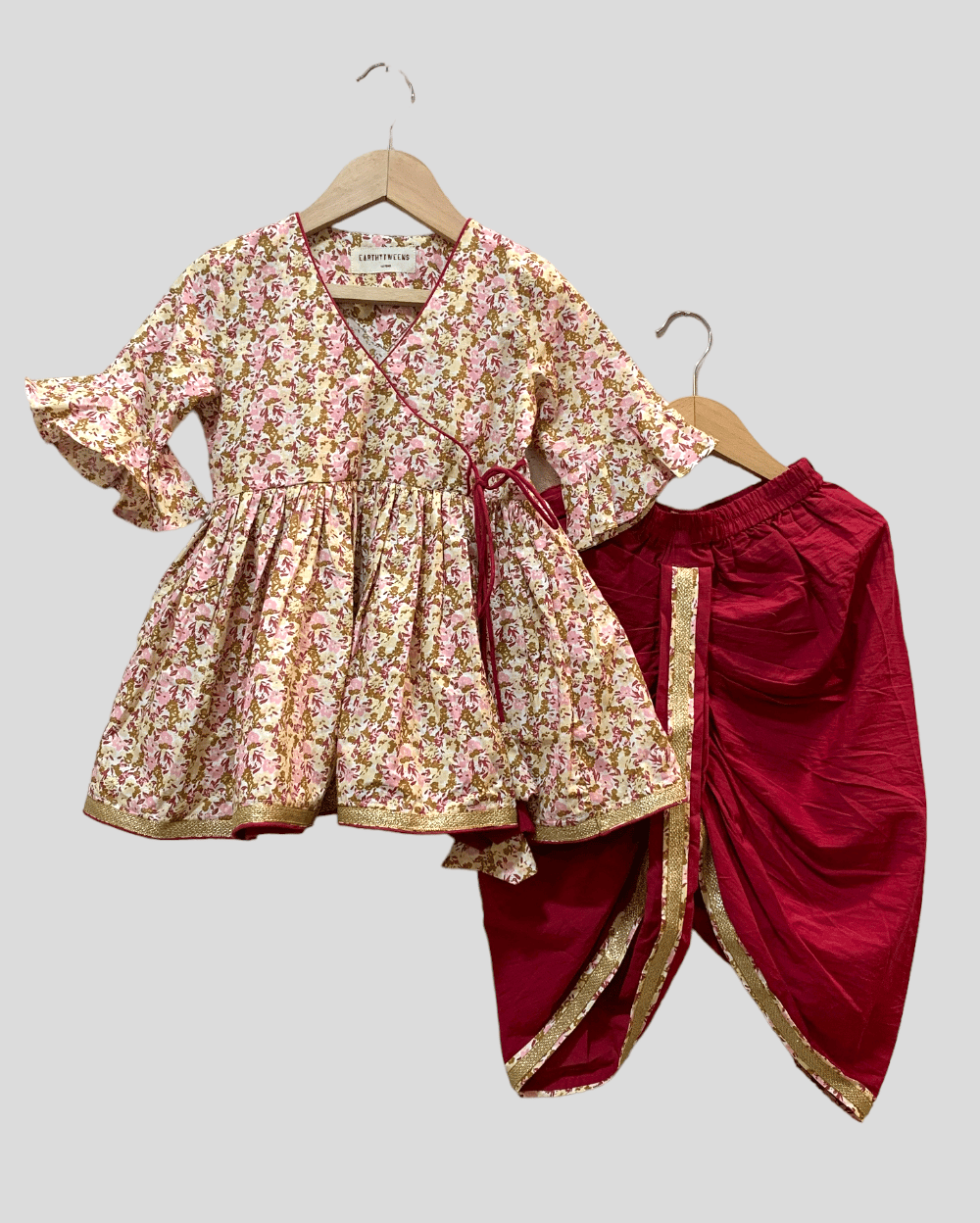 Printed Bagal Bandi Kurta & Maroon Dhoti Set