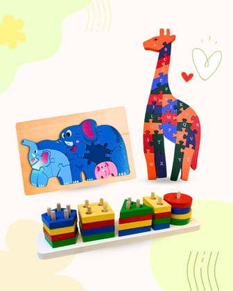 3D Block Animal Puzzles & 5 Shapes Geometric Sorter