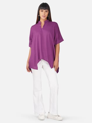 Purple V-Neck Cotton Slub Kaftan Top