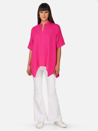 Hot Pink V-Neck Cotton Slub Kaftan Top