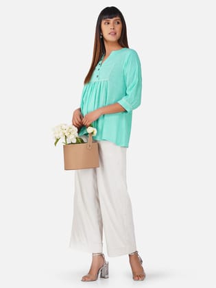 Sky Blue V-Neck Cotton Slub Top