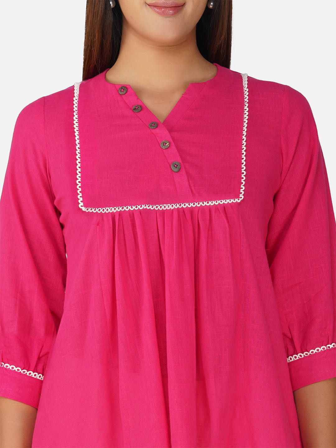 Hot Pink V-Neck Cotton Slub Top