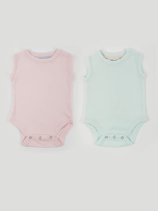 Pastel Pink And Green Cotton Jersey Vest Set