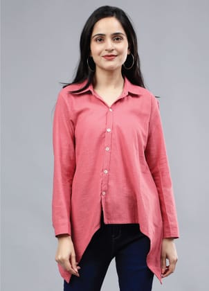 Stylized Placket Collar Top Pink