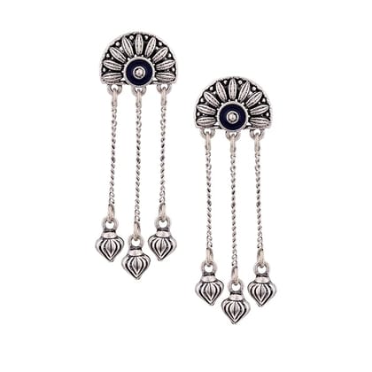  Oxidized Silver Afghani Chandbali Earrings With Meenakari Work