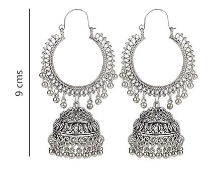  Oxidized German Silver Big Round Chandbali Earrings for Women