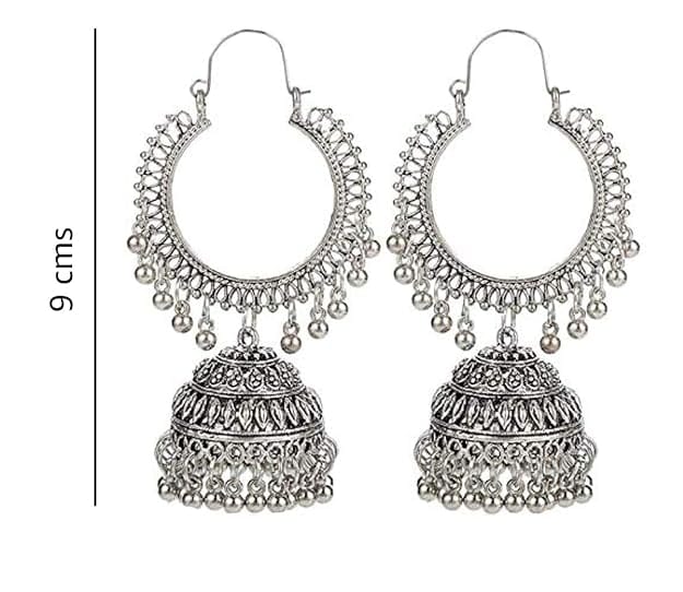  Oxidized German Silver Big Round Chandbali Earrings for Women