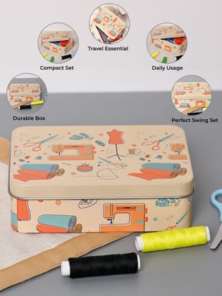 Market99 Sewing Set - Beige Tin Rectangular Glossy Finish