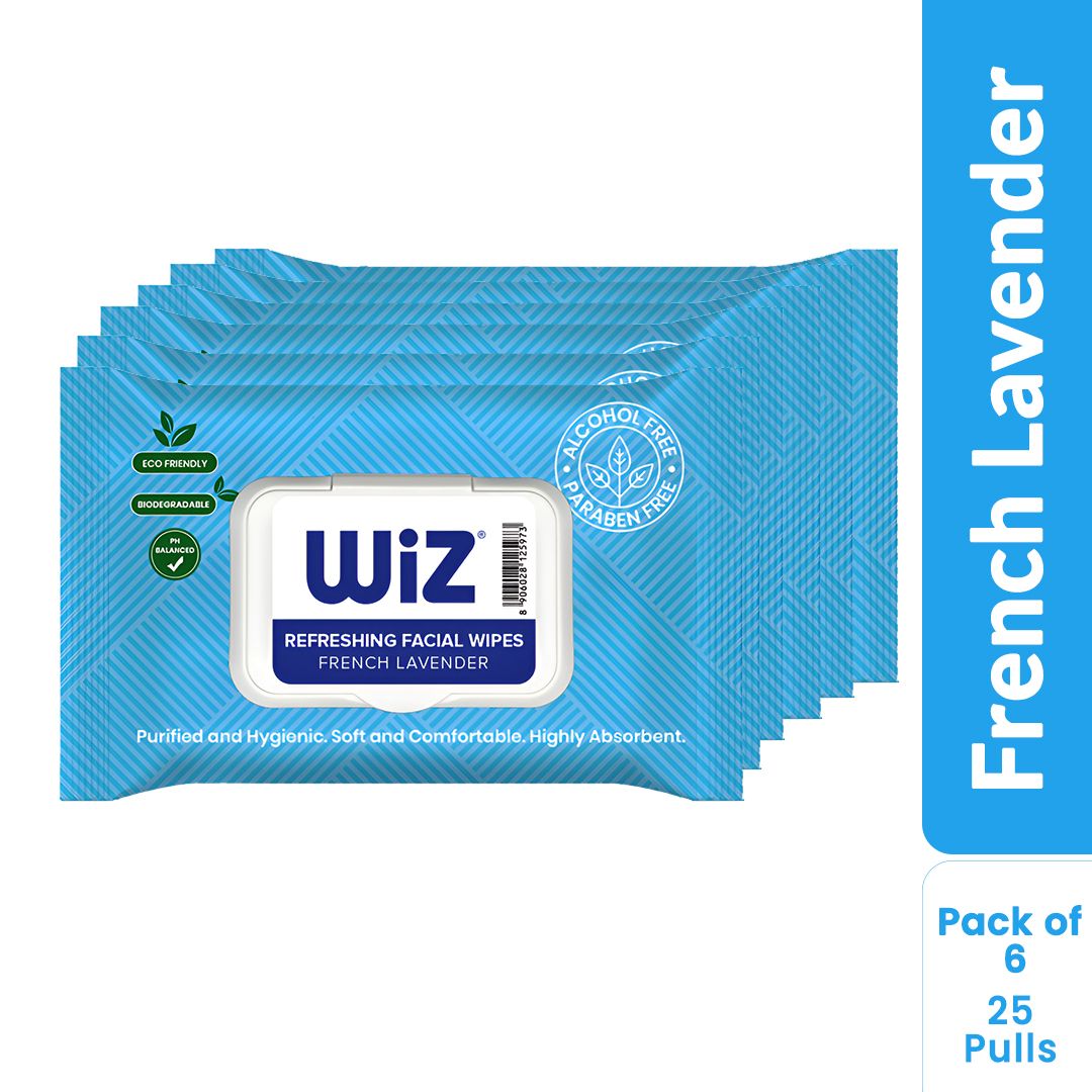 Wiz French Lavender Refreshing Facial Wipes - 25 Pulls (pack of 6)