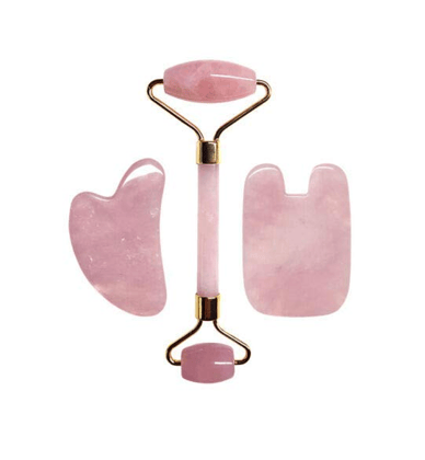 Getmecraft Natural Rose Quartz Gua Sha Roller Slimming Face Massager Lifting Tool Facial Massage Jade Roller Gua Sha Kit Stone 3PCS/Set