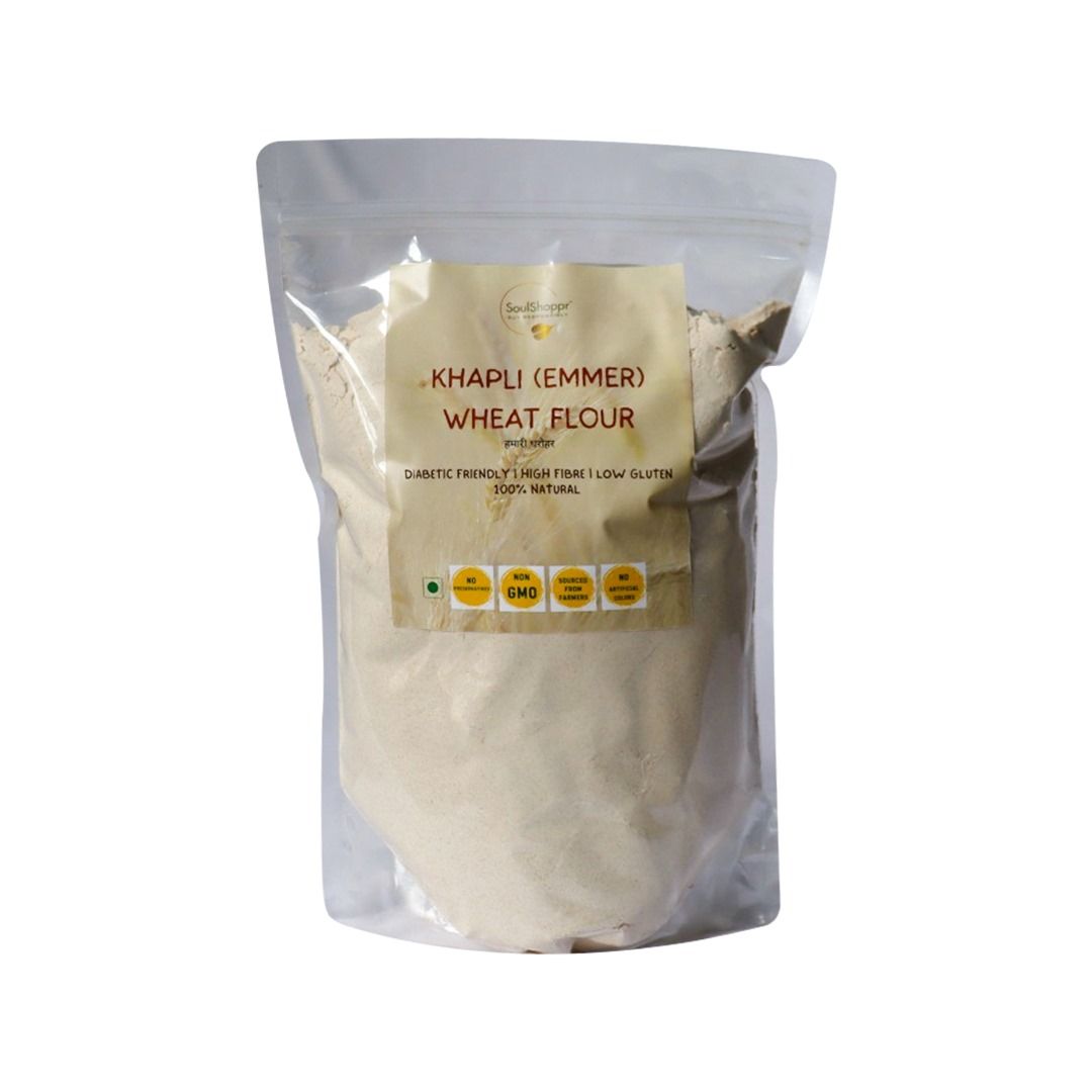 Buy Khapli Emmer Wheat Flour | 100% Natural | High in Fiber | Low in Gluten | Diabetic Friendly | 2 Kg