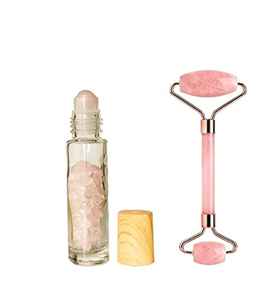 Getmecraft Natural Rose Quartz Roller WITH FREE ROSE QUARTZ ROLLER BOTTLE For Face, Facial Roller Massager - Anti Aging Rose Quartz Roller for Face and Dark Circles Under Eye