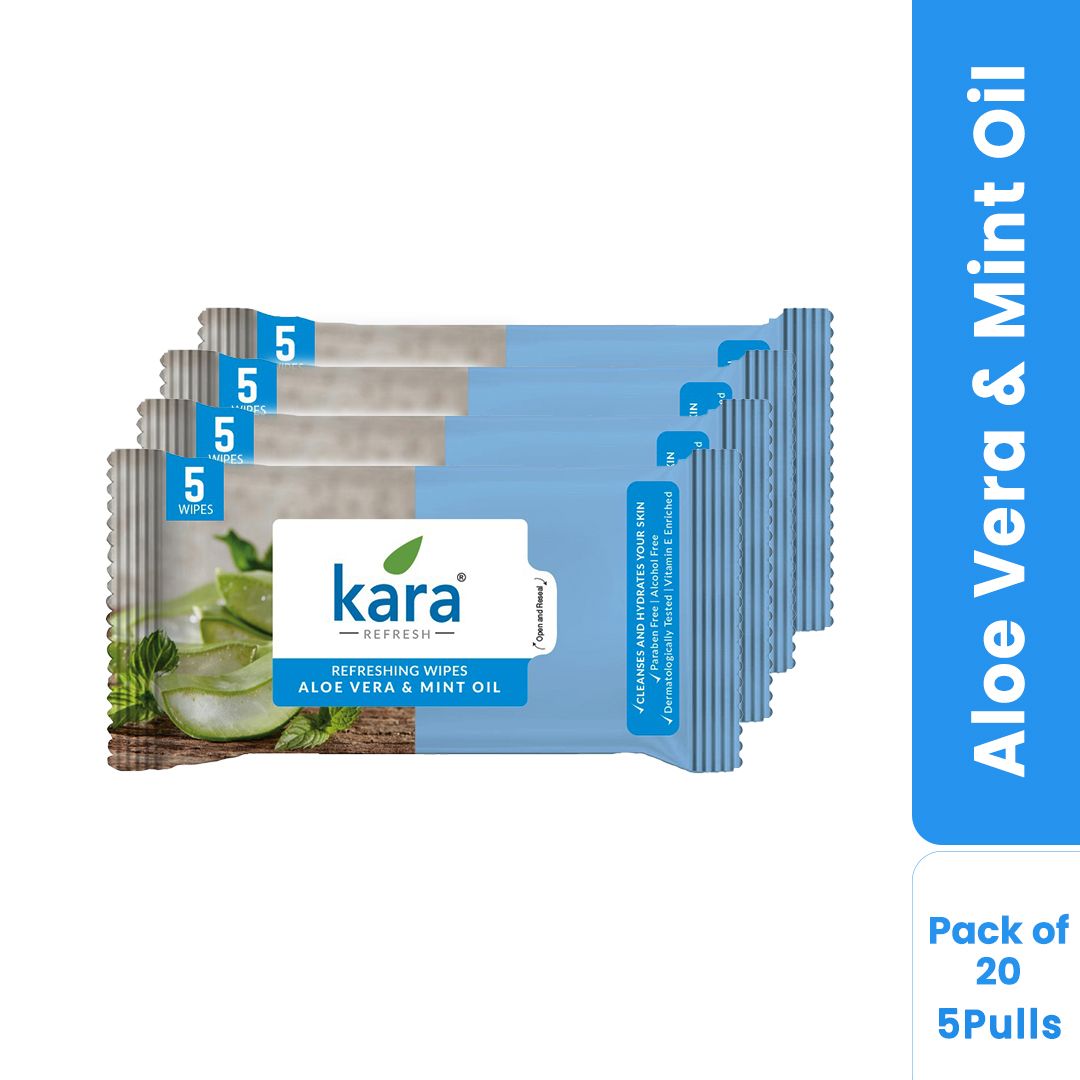 Kara Aloevera & Mint Oil Refreshing Facial Wipes Pack of 20 (5 Pulls)