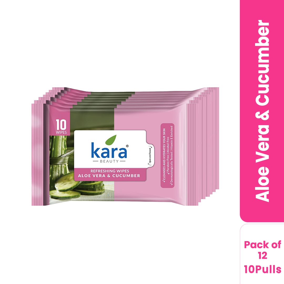 Kara Aloevera & Cucumber Refreshing Facial Wipes Pack of 12  (10 Pulls)