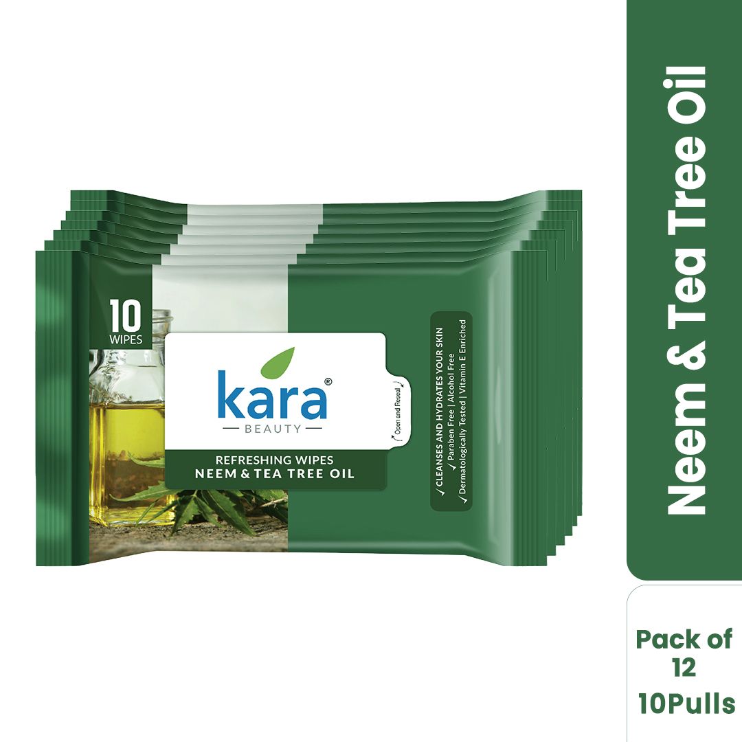 Kara Neem & Tea Tree Oil Refreshing Facial Wipes Pack of 12  (10 Pulls)