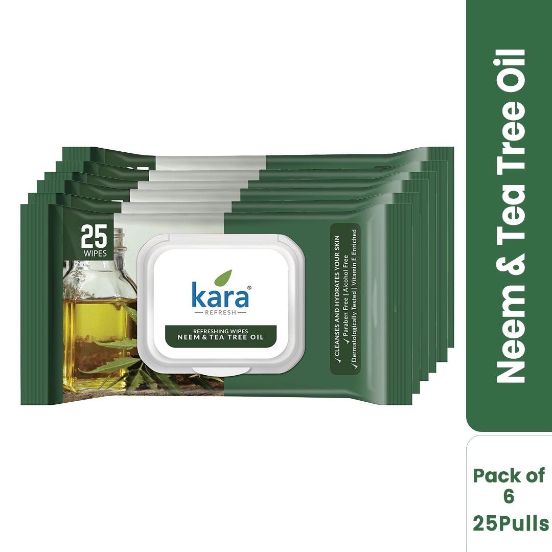 Kara Neem & Tea Tree Oil Refreshing Facial Wipes Pack of 6  (25 Pulls)