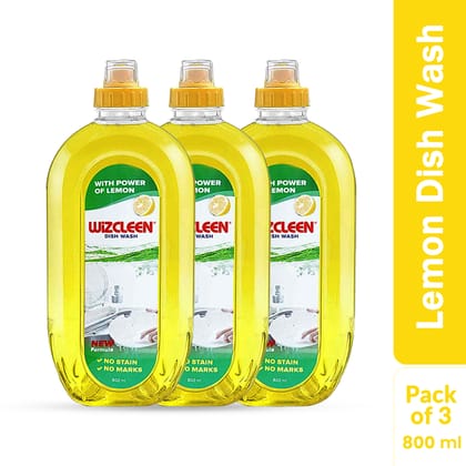 Wiz Dish Wash Liquid with Power of Lemon Bottle 800ml (Pack of 3)