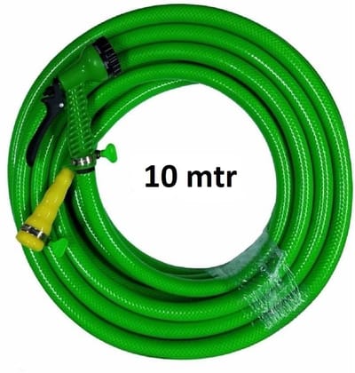 Greenery 10 MTR PREMIUM BRAIDED HOSE GREEN 1/2" INCH WITH 8 MODE / PATTERN SPRAYER AND NOZZLE FOR MULTIPURPOSE USE SUITABLE FOR GARDEN, CARWASH, PETWASH Hose Pipe