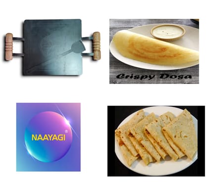 NAAYAGI - 5 MM THICK - PURE IRON DOSA, ROTI TAWA , PATHRI TAWA - SQUARE WITH DOUBLE WOODEN HANDLE - 12 INCH, 5 MM THICK