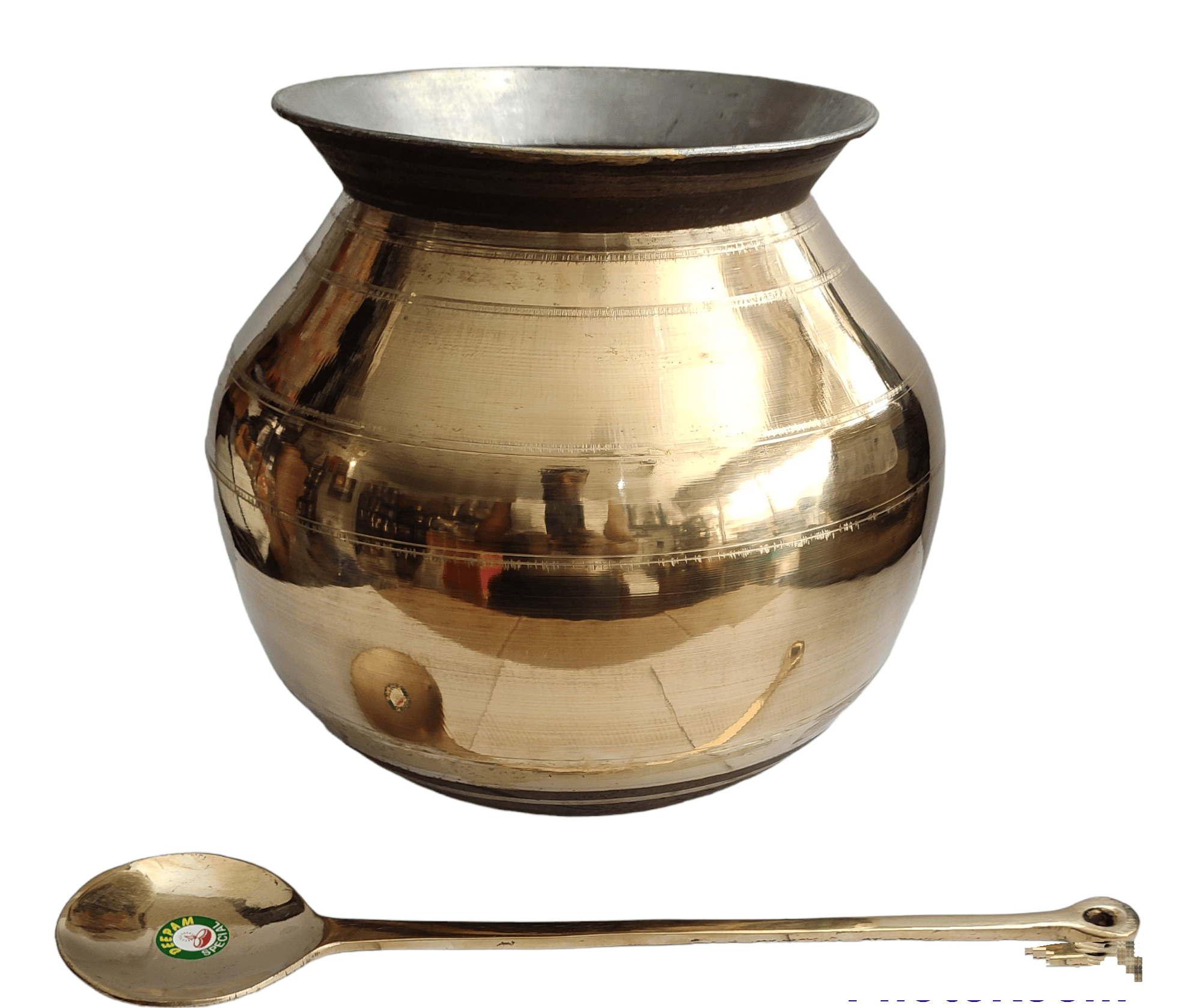 NAAYAGI - PURE BRASS MADE PONGAL POT WITH LID, SPATULA