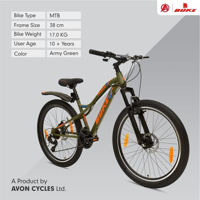 Avon Cycles Buke Pablo26T MTB 26Inche Wheel Size 18Inch Steel Frame Hybrid Cycle 26 T Hybrid Cycle City Bike 7 Gear Green