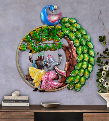 Indraj Premium Craft Decorative Radha krishna Peacock LED Wall Hanging for Living Room and Gift Purpose 78 cm, Multicolour