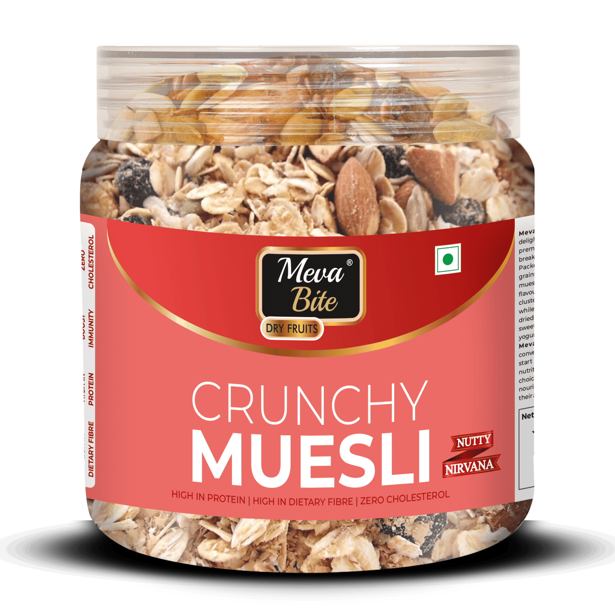 MEVABITE Crunchy Muesli Mix with Fruits & Nuts, 900G - Nutty Nirvana | No Maida | High in Protein & Fiber | Natural Source of Vitamin & Iron |  Healthy Food & Breakfast Cereal - Diet Food