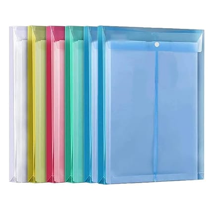  6-Pack A4 Size Clear Plastic Envelopes W/ Snap Button