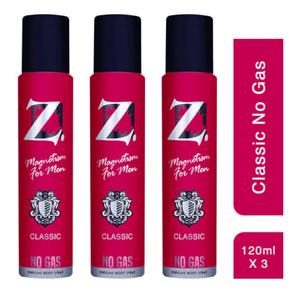 Z Men's Classic No Gas Deo, 120ml X 3, Woody, Musky Fragrance, Luxury deodorants, Prevents Odor, Refreshing Premium Aromatic Long lasting Perfume, Body Spray for Party, Office, Date (Pack of 3)