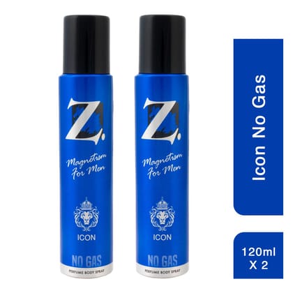 Z Men's Icon No Gas Deo, 120ml X 2, Spicy & Bold Fragrance, Luxury deodorants, Prevents Odor, Refreshing Premium Aromatic Long lasting Perfume, Body Spray for Party, Office, Date (Pack of 2)