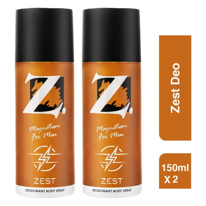 Z Men's Zest Deo, 150ml X 2, Citrusy & Fresh Fragrance, Luxury deodorants, Prevents Odor, Refreshing Premium Aromatic Long lasting Perfume, Body Spray for Party, Office, Date (Pack of 2)