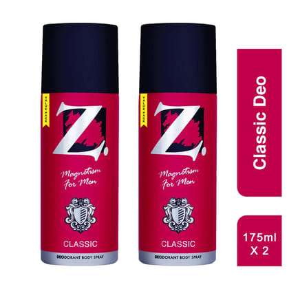 Z Men's Classic Deo, 175ml X 2, Woody, Musky Fragrance, Luxury deodorants, Prevents Odor, Refreshing Premium Aromatic Long lasting Perfume, Body Spray for Party, Office, Date (Pack of 2)