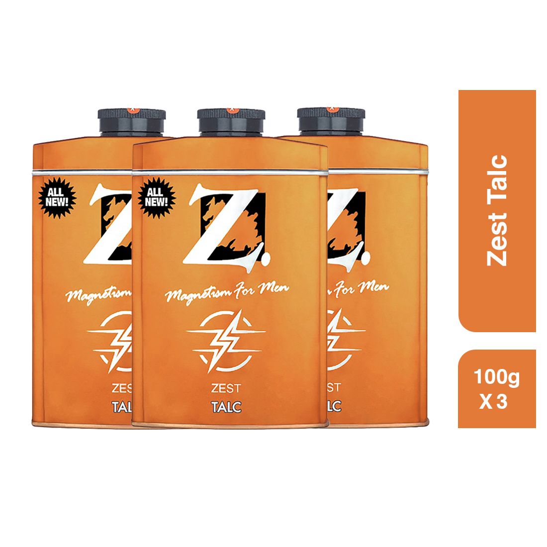 Z Men's Zest Talc, 100g X 3, Citrusy & Fresh Fragrance, Premium Perfumed Talcum Powder for Men, Prevents Odor, Smooth Texture, Long Lasting Freshness, Ideal for All Skin Types (Pack of 3)