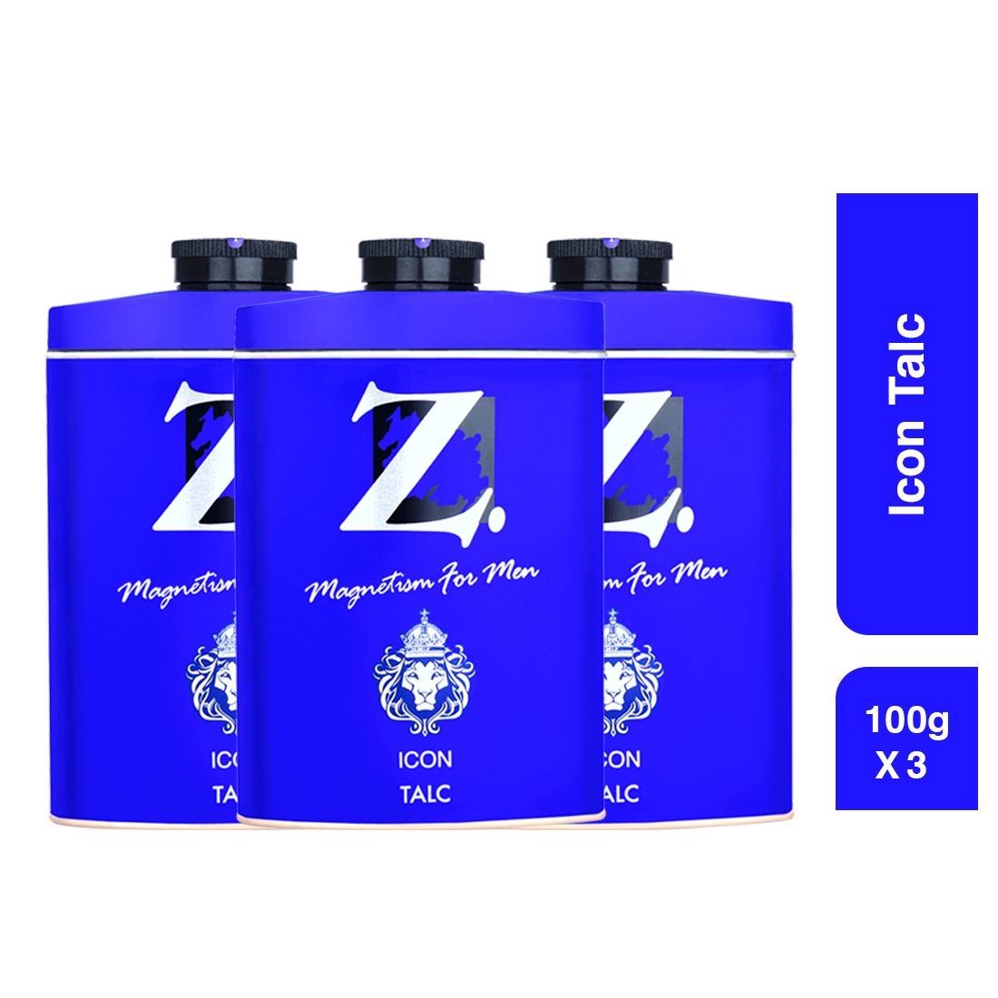 Z Men's Icon Talc, 100g X 3, Spicy & Bold Fragrance, Premium Perfumed Talcum Powder for Men, Prevents Odor, Smooth Texture, Long Lasting Freshness, Ideal for All Skin Types (Pack of 3)