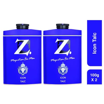 Z Men's Icon Talc, 100g X 2, Spicy & Bold Fragrance, Premium Perfumed Talcum Powder for Men, Prevents Odor, Smooth Texture, Long Lasting Freshness, Ideal for All Skin Types (Pack of 2)