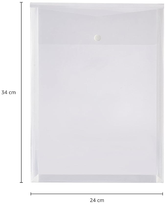 A4 Size Clear Plastic Envelopes with Snap Button