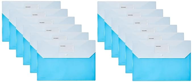 Plastic Envelopes Wallets Expanding File Folders with Snap Button for A4 Letter Size Paper, Blue