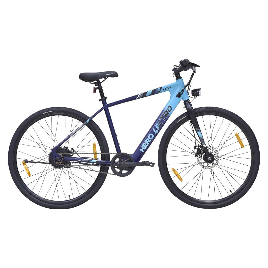 Hero Lectro H3+ 700C Single Speed Electric Cycle for Men | 250W Motor | 36V/2A (Li-ion) 5.8Ah Battery | Speed Upto 25 Kmph | Range Upto 25 KM with Intube Battery | 98% Assembled cycle