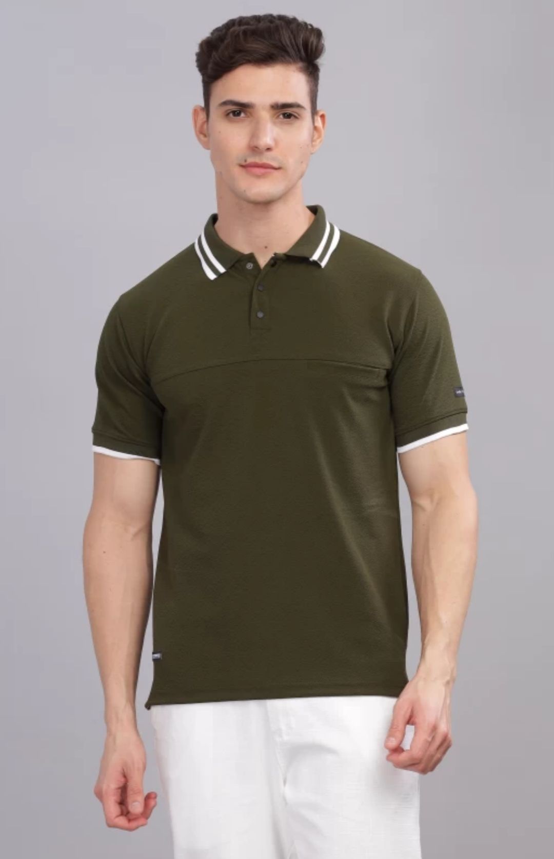 SIM BOUTIQUE Men Solid Polo Neck Polyester Green T-Shirt