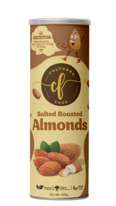 Cultures Food Salted Roasted Almonds Badam Giri (250g), Rich In Fiber, Protein, Iron, and Calcium, Crunchy, Non-GMO, Gluten-Free, Omega-3, Immunity Booster, Zero Cholesterol, Zero Trans Fat