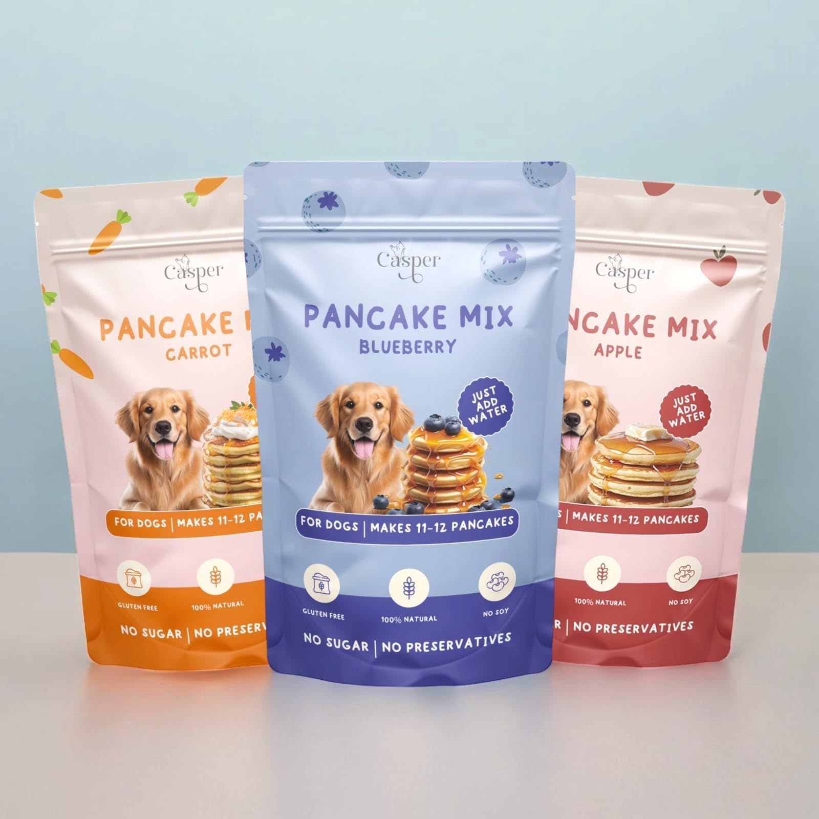 Cat Casper Pancake Mix for Dogs Delicacy Combo |Carrot,Apple and Blueberry (250gm x 1 Each) | Pack of 3-750g