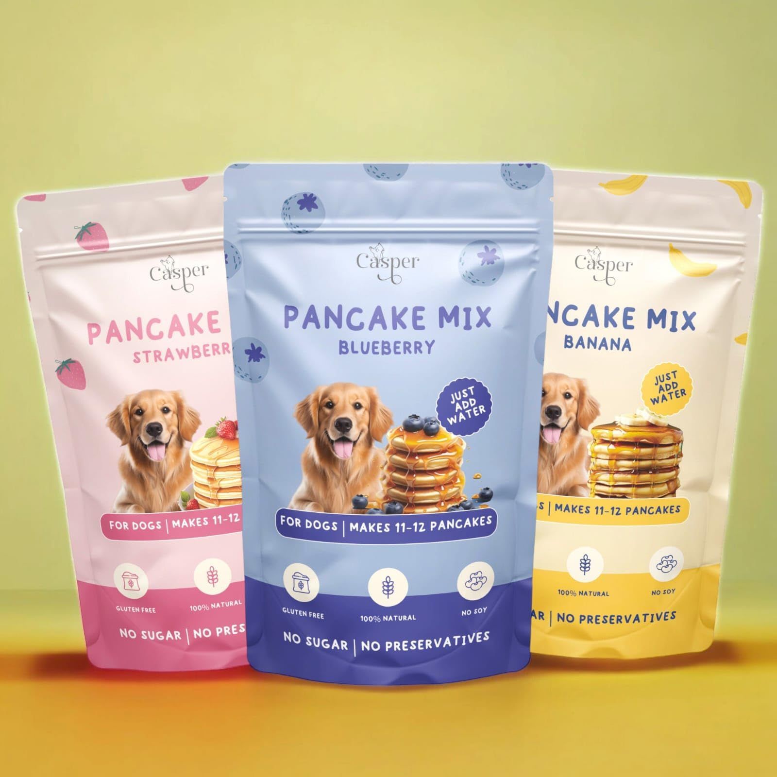 Cat Casper Pancake Mix for Dogs Delicacy Combo | Banana, Blueberry,Strawberry (250gm x 1 Each) | Pack of 3-750g